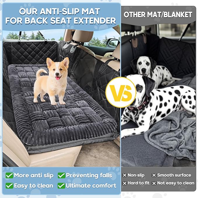 Dog Car Bed Mat, Non-Slip Backseat Extender Pet Blanket, Plaid Dog Bed for Trucks, Sedans & Large SUVs, Chew-Resistant Travel Pad for Dogs, Easy Clean & Scratch-Proof & Comfort竊?6"x28.7" Gray