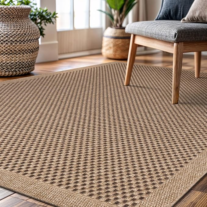 CAMILSON Easy Jute Rug 10x14, Indoor Outdoor Natural Color Fiber Area Rugs for Living Room Patio and Kitchen Rug, Sisal Boho Woven Design, Easy-Cleaning, Washable Outside Carpet Alfombras (10 x 14)