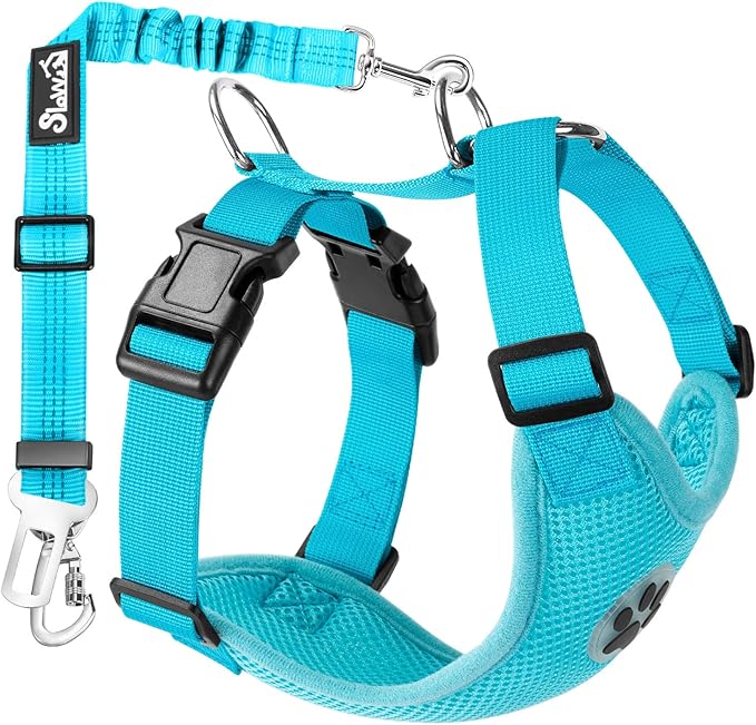 Lukovee Dog Seat Belt for Car, Adjustable Dog Car Harness for Large Medium Small Dogs, Soft Padded & Breathable Mesh Dog Seatbelt with Car Strap and Carabiner (Light Blue,L)