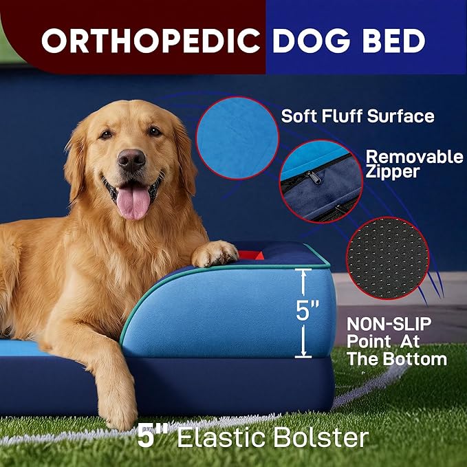 Comfort Expression Orthopedic Dog Bed for Large Dogs 36x27 Inch, Waterproof Egg Crate Foam Large Pet Bed with Removable Bolsters, Dog Couch with Washable Cover & Non-Slip Bottom, Philadelphia
