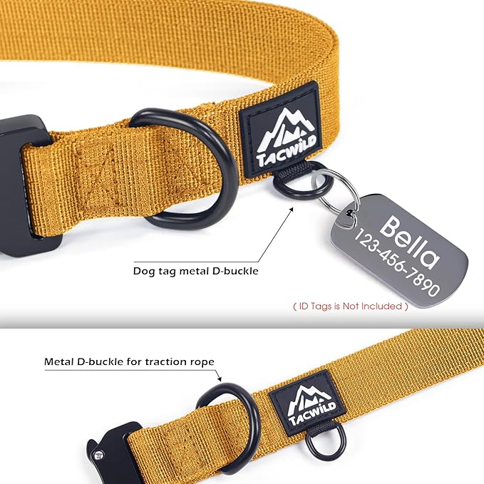 Dog Collar for Large Dogs - Adjustable, Chew Proof Nylon Collar with Metal Quick Release Buckle and D-Ring for Dog Tags (Turmeric Yellow)