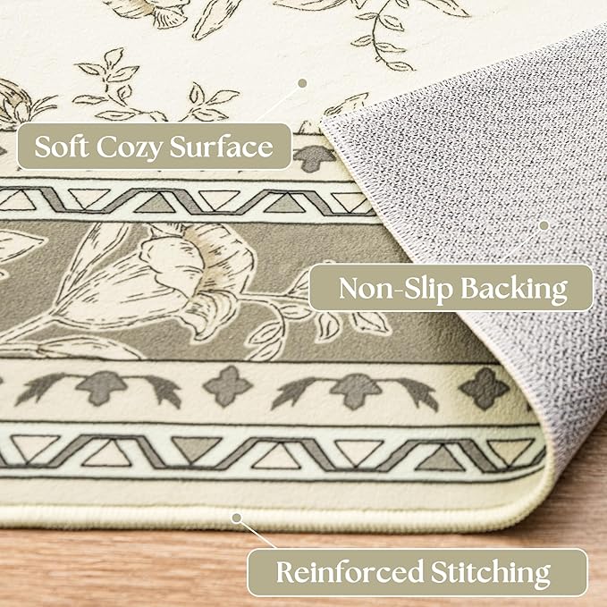Taupe Boho Living Room Rug 5x8, Washable Low Pile Non Slip Area Rugs for Bedroom, Dining Room, Office, Farmhouse Retro Carpet Indoor Grey Beige Tan Pattern Aesthetic Sketch Style Vintag Room Decor