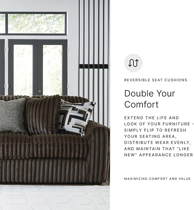 Signature Design by Ashley Midnight-Madness Modern Anti Sage Sofa with Reversible Cushions, Dark Brown