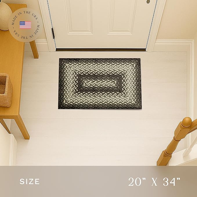 Maples Rugs Marion Bohemian Braided-Style Print Area Rug ??Made in USA ??Washable, Non-Slip Low-Profile Indoor Throw Rug for Foyer, Kitchen & Bathroom, 34" x 20", Black
