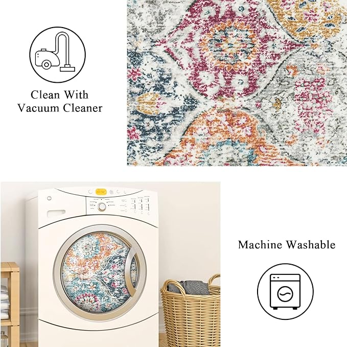 Lahome Moroccan Trellis Hallway Runner Rug, 2x6 Kitchen Runner Rugs Non Skid Washable, Vintage Laundry Room Rug Ultra-Thin Long Carpet for Bathroom Bedroom Entryway, Aqua/Multi