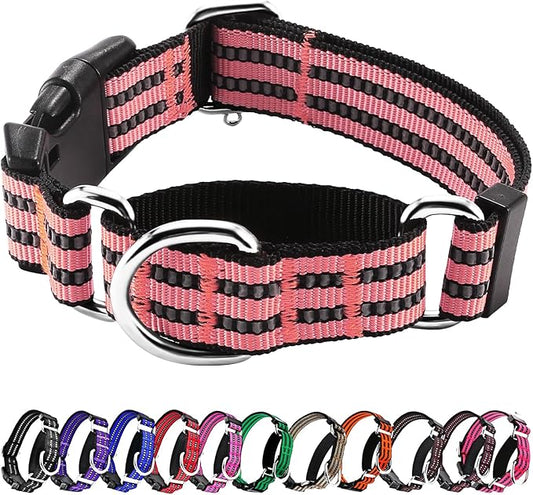 Hikiko Martingale Dog Collars Reflective Nylon Dog Collar with Quick Release Buckle Adjustable Training No Slip Dog Collar (Medium, Cherry Pink)