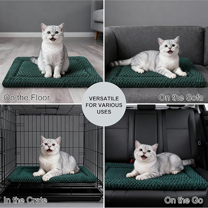 Dog Bed Mat - Dog Crate Pad - Reversible Mat for Pet Comfort - Soft Bed Crate Pads for All Seasons - Durable, Machine Washable Mat for Crates, Travel, and Home (Dark Green, 18" L*14" W*1.5" Th)