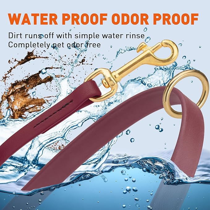 Viper Biothane K9 Working Dog Leash Waterproof Lead for Tracking Training Schutzhund Odor-Proof Long Line with Solid Brass Snap for Puppy Medium and Large Dogs 4ft, Merlot Burgundy