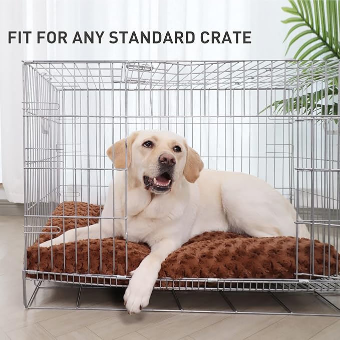 KSIIA Washable Dog Bed Deluxe Plush Dog Crate Beds Comfy Kennel Pad Anti-Slip Pet Sleeping Mat for Large, Jumbo, Medium, Small Dogs Breeds, 41" x 27", Brown