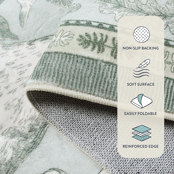 Lahome Boho Animal 5x7 Washable Living Room Area Rugs, Green Soft Rugs for Bedroom, Botanical Large Boho Non Slip Dining Room Carpet for Under Table Entryway Kitchen Office (5x7ft,Light Green)