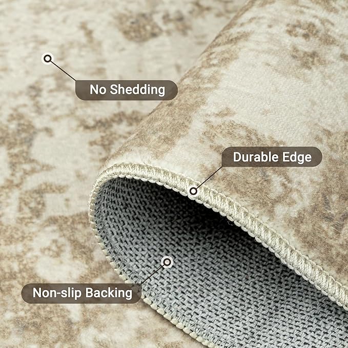 LEPEII 6x9 Area Rugs, Washable Modern Abstract Area Rugs for Living Room, Indoor Neutral Area Rug for Bedroom, Dining Room, Low Pile Non-Slip Non Shedding Rugs-Beige