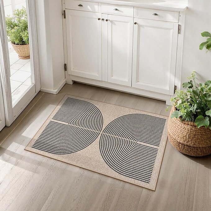 Lahome Rainbow Easy Jute Rug, 20"x32" Front Door Welcome Mat Non Slip Entry Way Rugs Indoor, Farmhouse Nature Washable Non Shedding Low Pile Floor Carpet for Porch