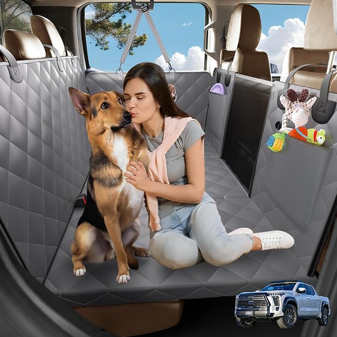 AIREDOULER Truck Dog Seat Cover Back Seat, Hard Bottom Dog Hammock for Car, Waterproof XL Large Soft Pet Extender Travel Bed Supports 400lbs, Durable Platform Protector Full Size Crew Cab Rear Seat