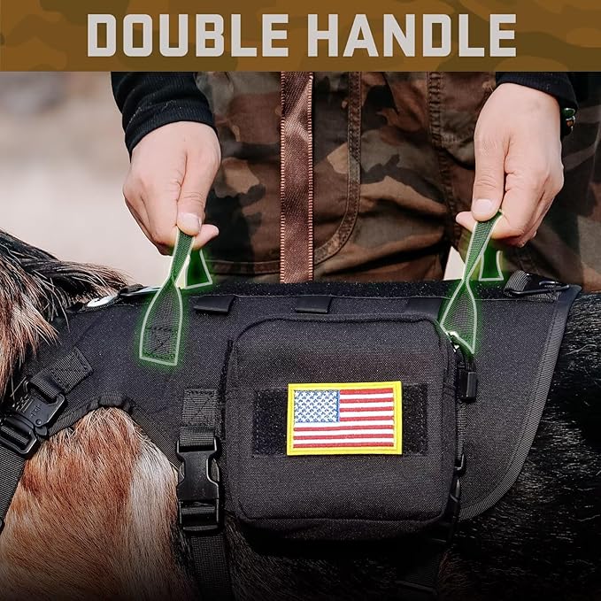 Forestpaw Dog Harness for Large Dogs,Tactical Dog Harness with Handle,No Pull Military Service Dog Vest with Pockets Adjustable for Walking Training,Black,Chest 21.5-45"