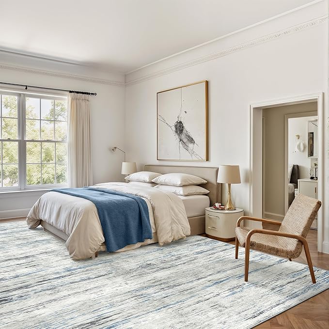Art&Tuft Washable Rug, Anti-Slip Backing Abstract Area Rugs, Stain Resistant Rugs for Living Room, Foldable Machine Washable Area Rug(03-Bluegrey, 6'x9')