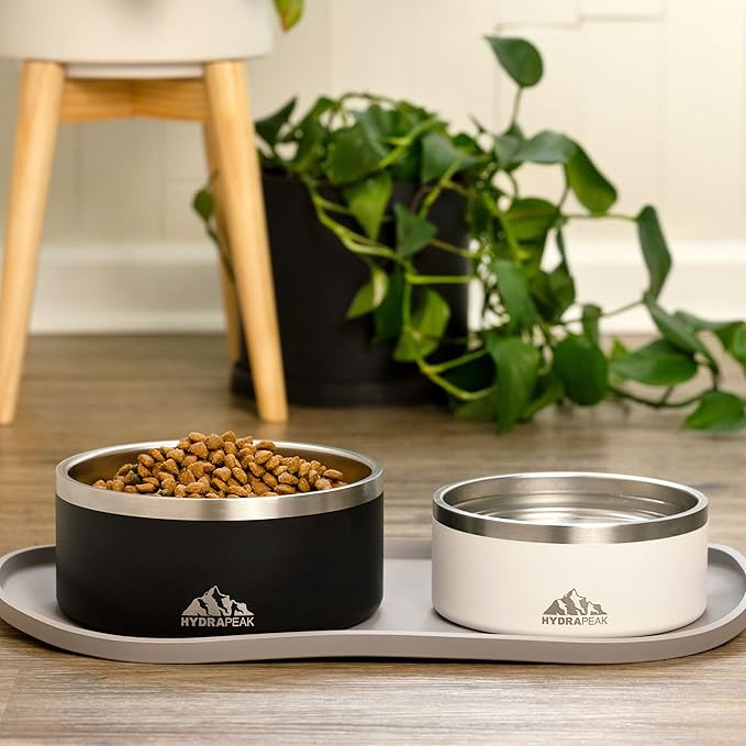 Hydrapeak Dog Bowl; Non Slip Stainless Steel; Water and Food Dish; Large Sized and Small Dogs; 32oz 64oz; Multiple Sizes | 8 Cup | Graphite