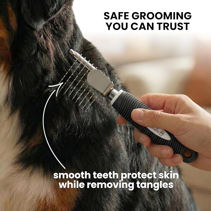 Poodle Dematting Fur Rake Comb Brush for Dogs and Cats - Long 2.5" Steel Safety Blades Metal Comb for Detangling Matted or Knotted Undercoat Hair