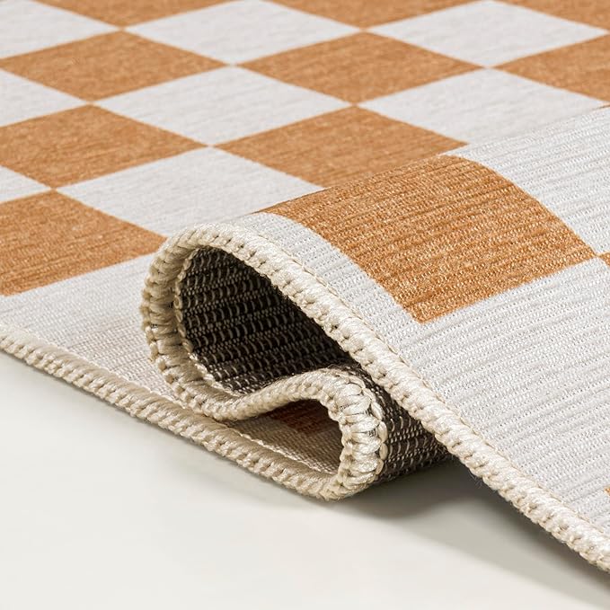 JONATHAN Y Machine Washable Gold/Cream Runner Rug 2X8 ft, Ainsley Modern Cottage Checkerboard for Living Room, Bedroom, Kitchen, Office, Easy-Cleaning, Pet-Friendly, Non-Shedding WSH126B-28