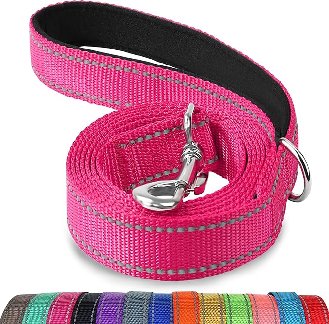 Joytale Dog Leash Heavy Duty for Large Medium Dogs, 6 FT Reflective Nylon Pet Walking Lead with Soft Padded Handle, Durable & Tangle Free for Training, Running & Safety Control, Hotpink