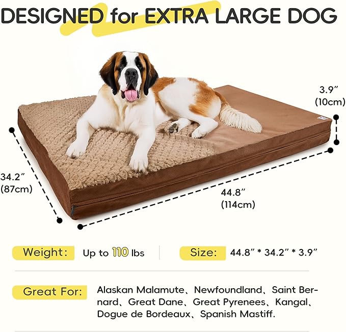 Sytopia Washable Indestructible 44" Dog Bed for Large Dogs – Double-Sided Plush, Chew Proof, Waterproof, Thick Orthopedic Support, Durable Multi- Size Comfort Clearance Indoor Flat Dog Bed