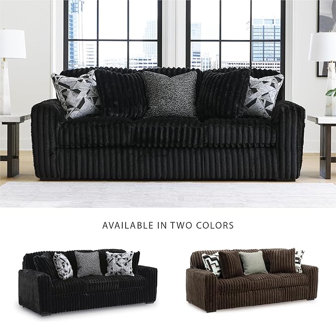 Signature Design by Ashley Midnight-Madness Modern Anti Sage Sofa with Reversible Cushions, Black