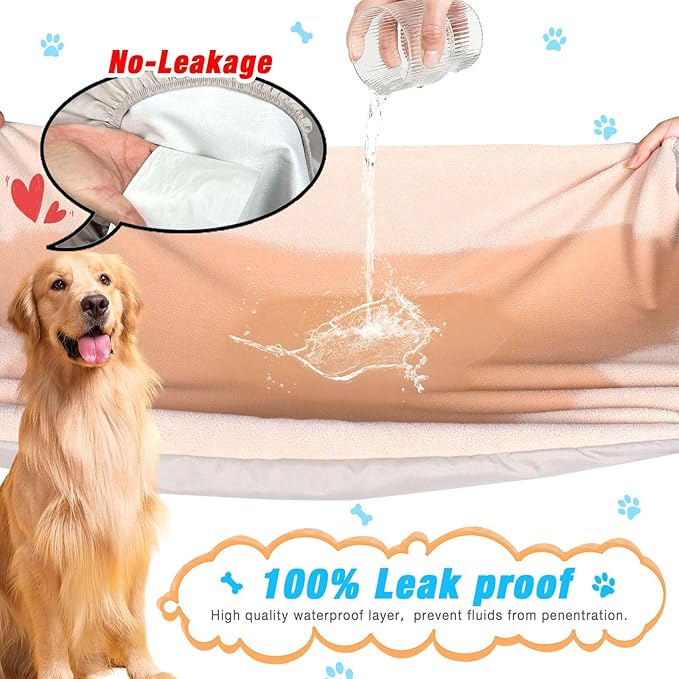 Dog Bed Covers Replacement Washable 100% Waterproof Dog Bed Sheets Soft & Noiseless 2 Pack, 42" x 28" Beige