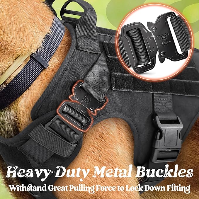 rabbitgoo Tactical Dog Harness Medium Sized, Heavy Duty Pet Harness with Handle, No-Pull Service Vest Medium Breed, Adjustable Military Dog Vest for Training Hunting Walking, Black, M