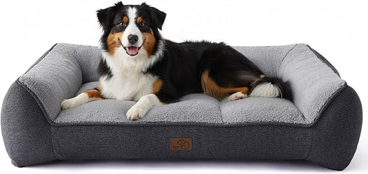 Bedsure SupportMax XL Pro Orthopedic Dog Beds Large Sized Dog - Extra Thick Supportive Dogs Couch with Waterproof Washable Cover, Extra Large Comfort Pet Sofa with Sherpa & Nonskid Bottom, Grey, 45"