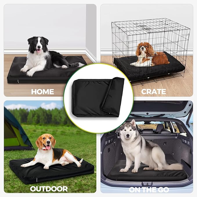 Waterproof Dog Bed Cover Replacement Washable, Easy to Clean, Pet Hair Resistant, Heavy Duty Oxford, Zipper Closure, Indoor/Outdoor Use, Fits 36 Inch Dog Crate - Large - 35"x 22"x 3.5" - Black