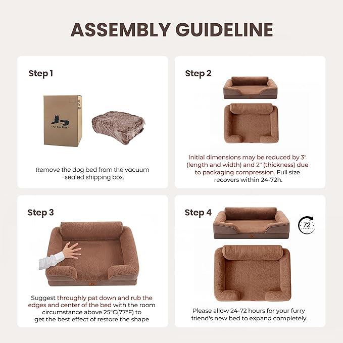 Orthopedic Dog Beds for Medium Size Dogs, Waterproof Egg-Crate Foam Pet Couch Bed with Soft Sides, Non-Slip Dog Sofa with Fleece Removable Washable Cover, 28" L Supportive Pet Sofa, Brown