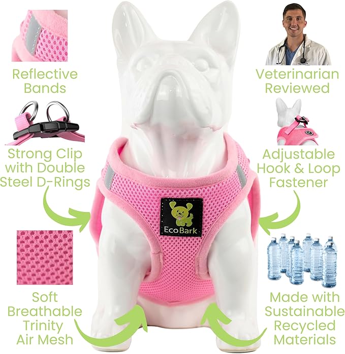 EcoBark Baby Pink Step in Dog Harness - Step in Mesh Dog Harnesses - Safe & Secure Wrap Around Body Halter Vest