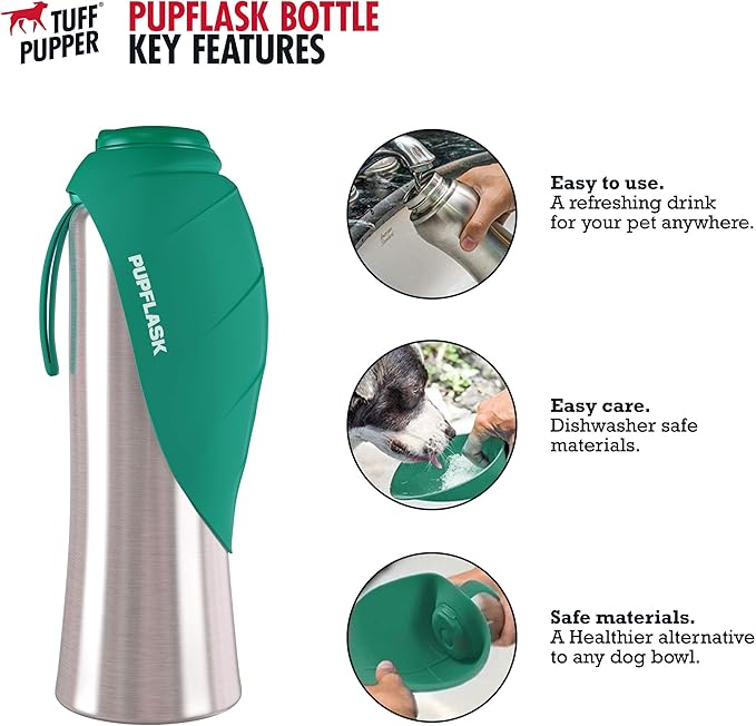 PupFlask Large Dog Water Bottle | 27 or 40 OZ Stainless Steel | Convenient Dog Drink Dispenser | Puppy Travel Water Bowl | Portable Pet Hydration Bottle | Leak Proof | Perfect Size For All Breeds