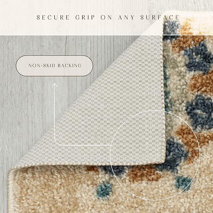 Maples Rugs Reggie Floral Area Rug - Made in USA - Washable, Non Slip, Pet-Friendly Mats for Living Room, Bedroom, and Office, 3'4" x 6', Beige