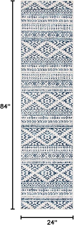SAFAVIEH Tulum Collection Runner Rug - 2' x 7', Ivory & Navy, Moroccan Boho Tribal Design, Non-Shedding & Easy to Clean, Ideal for Living Room, Hallway, Foyer, Entryway, Bedroom (TUL272D)