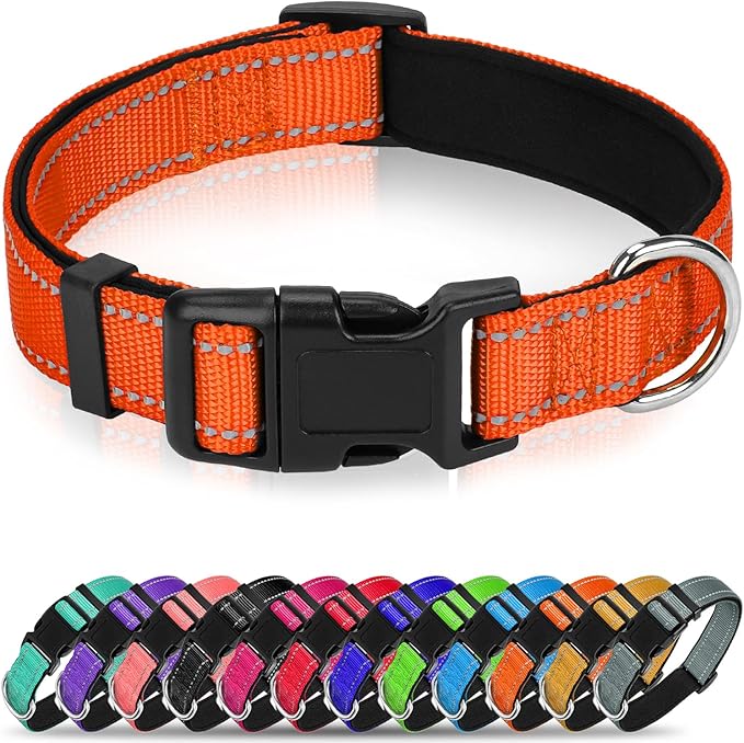Soft Reflective Dog Collar for Extra Small Dogs, Lightweight Adjustable Puppy Collar with Neoprene Padding, Gentle Nylon for Chihuahua Yorkie,Orange,XS