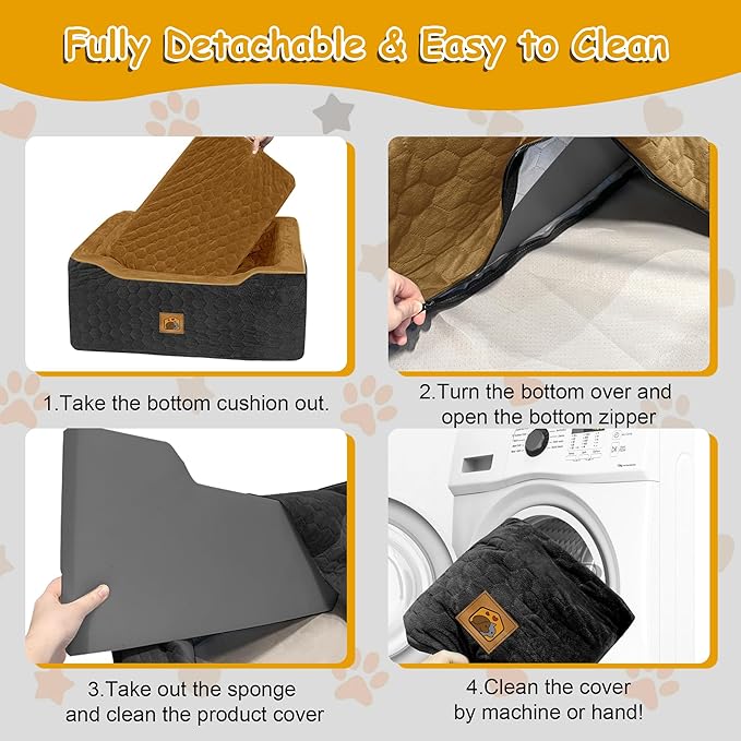 Dog Car Seat for Medium/Large Dog Booster Seat Under 60 lbs or 2 Small Dogs, Multi-Functional Pet Car Seat with Thick Cushion, 2 Safety Leashes(BlackBrown)