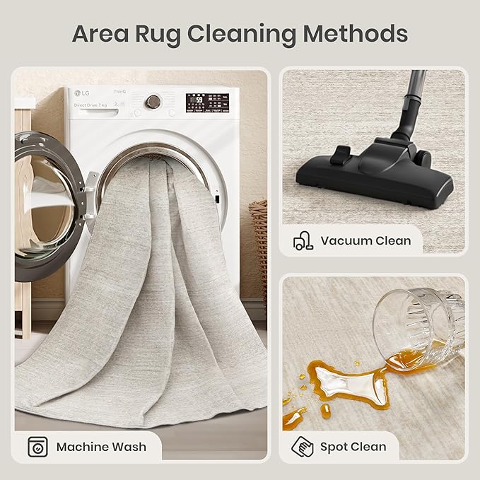 Valenrug Washable Rugs 6x9 - Ultra Thin Stain Resistant 6x9 Rugs for Living Room, Non Slip Backing 0.25" Low Pile Rugs for Bedroom, Folable Machine Washable Area Rug (6x9, Beige)