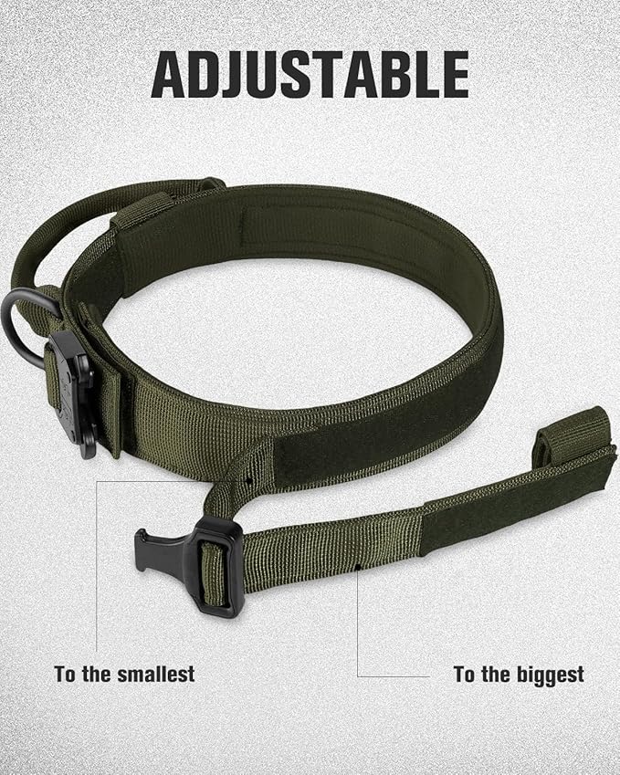 Joytale Tactical Dog Collar with Handle, Adjustable Heavy Duty Military Collar with 2 Patches for Training, Suitable for Large Dogs, ArmyGreen, L