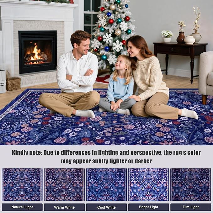 10x14 Area Rugs for Living Room: Floral Washable Rug Vintage Large Soft Boho Non-Slip Carpet Indoor Floor Stain Resistant Low Pile Carpets for Bedroom Dining Room Farmhouse Nursery Hallway Home Office