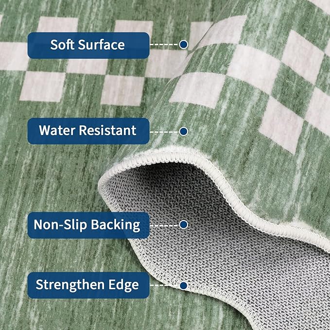 GarveeHome 8x10 Area Rug for Living Room Scalloped Washable Large Bedroom Rug Non Slip Stain Resistant Modern Border Dining Room Throw Carpet Scalloped Boho Rug for Home Decor Office Nursery, Green