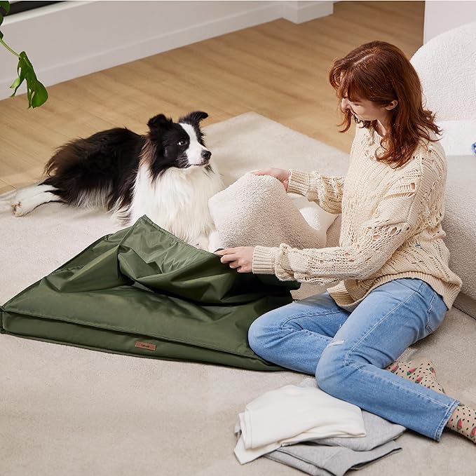 LE SURE Waterproof Dog Bed Cover Replacement Washable - Medium Size for Pet Mat 30x20x3 Inches, Green