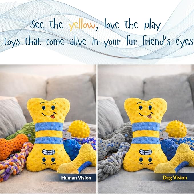Dog Squeaky Toy, No Stuffing Plush Dog Toy for Small, Medium & Large Breeds – Crinkle Yellow Bone - Interactive - Ideal for Energetic Shaking, Toothing and Fetch lovers – Soft Pet - Safe Materials