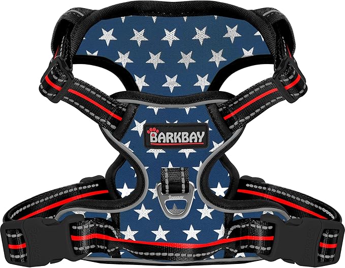 BARKBAY Dog Harness No Pull Mesh for Small Dogs - Adjustable, Reflective, Comfortable, No Choke, Heavy-Duty - Perfect for Outdoor Training, Walking, and Hiking - Strong & Durable- XS & Blue Star Mesh