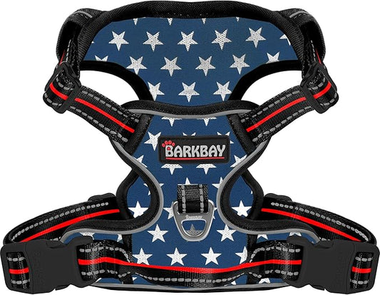BARKBAY Dog Harness No Pull Mesh for Small Dogs - Adjustable, Reflective, Comfortable, No Choke, Heavy-Duty - Perfect for Outdoor Training, Walking, and Hiking - Strong & Durable- XS & Blue Star Mesh