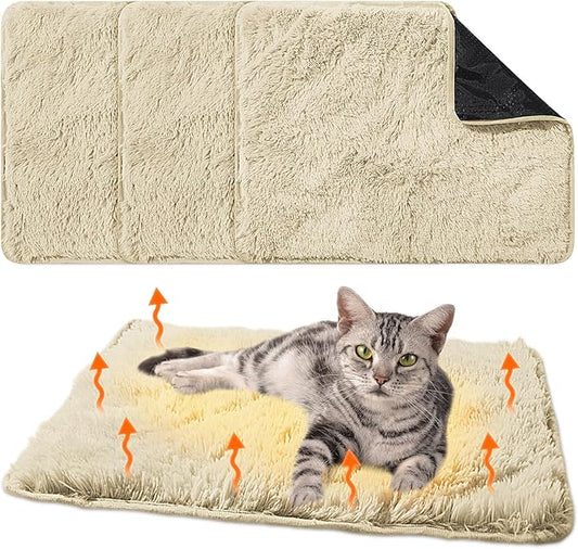 4 Pack Self Warming Cat Pad Self Heating Cat Mat Thick Faux Fur Plush Pet Bed Thermal Washable Dog Mat Anti Slip Bottom for Outdoor Indoor Pets(Camel,16" X 20")