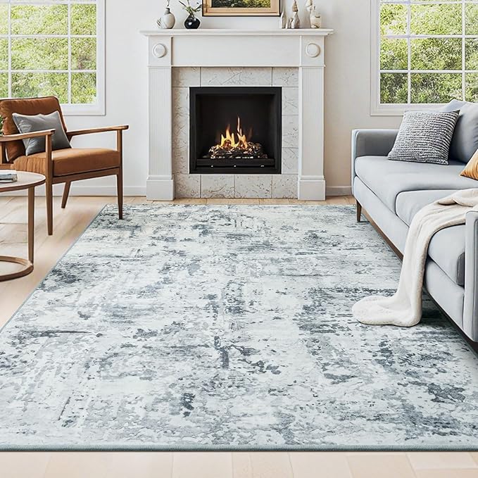 Washable Rugs 5x7 Area Rugs for Living Room, Light Blue Modern Abstract Carpet for Bedroom, Non-Slip Soft Accent Rug for Kids Room Office Dining Room