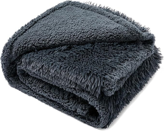 Waterproof Gray Pet Blanket for Dogs 65X57in Fluffy Long Faux Fur Pets Throw Blankets for Large Dog Cat Puppy Couch Cover Love Bed Protector Mat Washable(Grey,L)