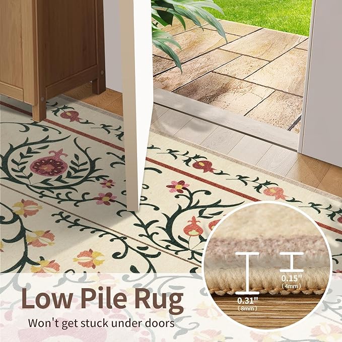 2x5 Floral Runner Rug, Washable Runners for Hallways, Yellow Vintage Boho Kitchen Rugs, Non Slip Runner Carpet for Indoor Hallway, Kitchen, Laundry Room and Bathroom(Yellow 2x5ft)