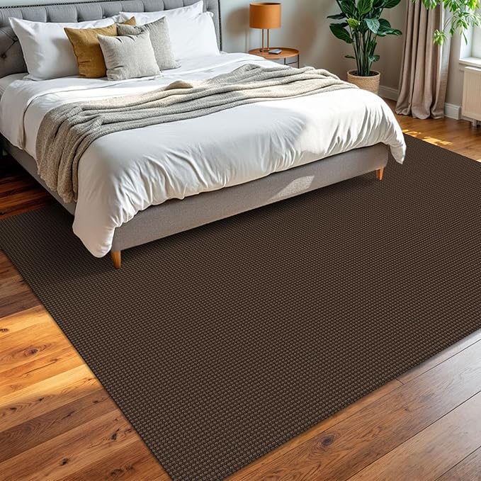KOZYFLY Washable Area Rug 6x9 ft Rubber Backed Non Slip Rugs for Living Room Braided Cotton Bedroom Rug Woven Office Rugs Indoor Floor Carpets for Dining Bedroom Living Room, Reddish Brown/Coffee