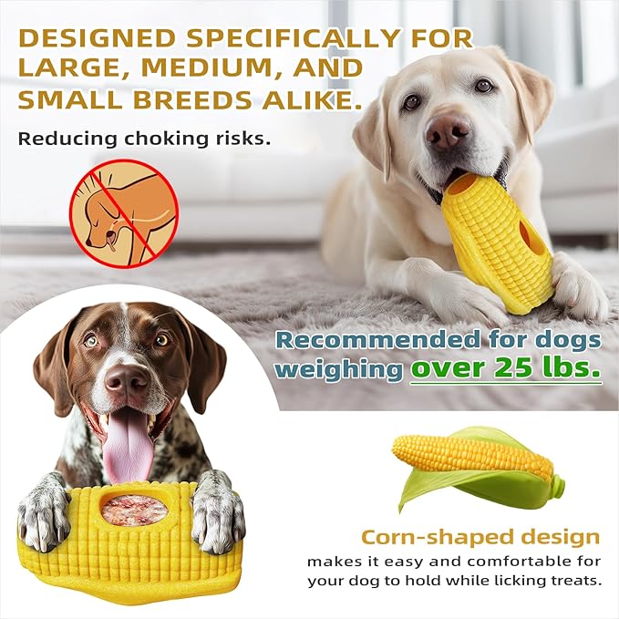 Interactive Dog Toys for Aggressive Chewers, Indestructible Dog Toy to Keep Them Busy, Corn-Shaped Durable Dog Chew Toys for Large & Medium Breeds, Frozen Treat Holder for Anxiety Relief & Dental Care